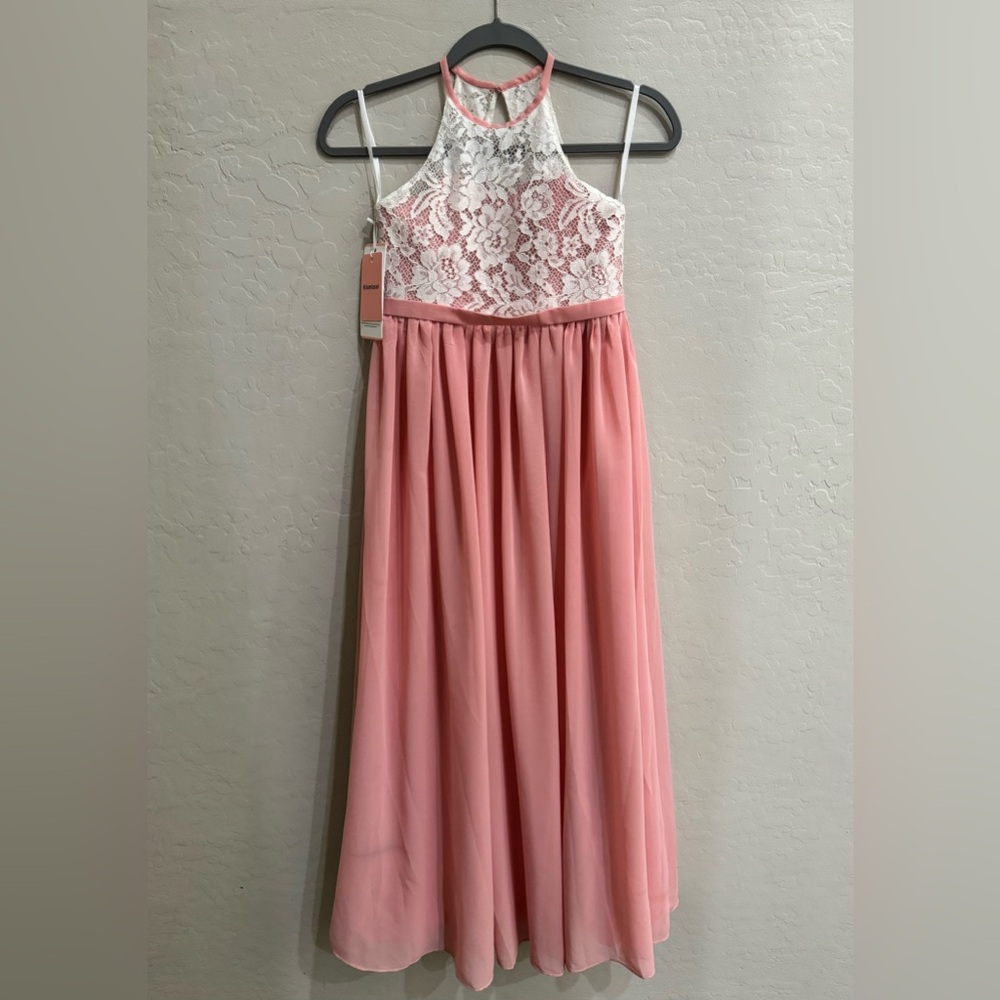 NWT Girls size 10 Pink with lace Junior Bridesmaid Special Occasion Dress